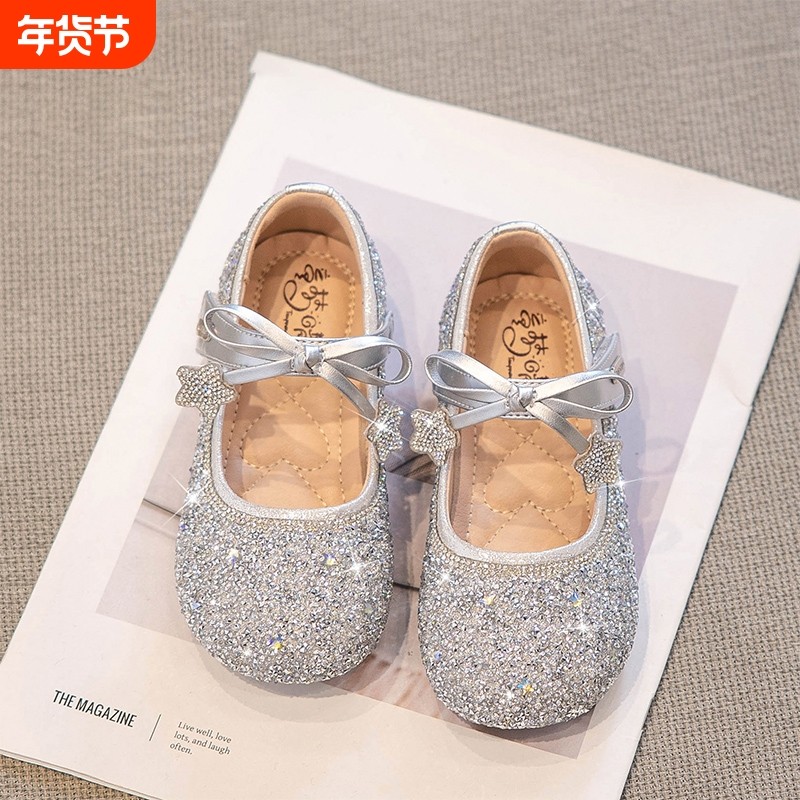 女童公主鞋2025春秋新款儿童鞋水晶鞋女孩小皮鞋宝宝艾莎鞋子单鞋
