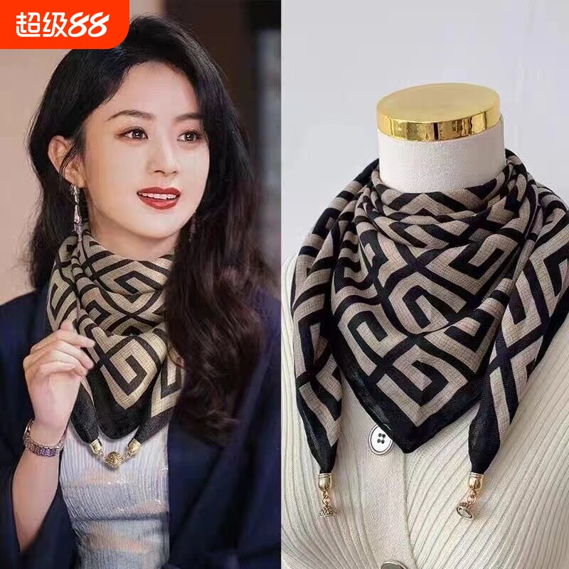 磁吸三角护颈小围巾女秋冬季2024新款棉麻丝巾高级感脖子方巾围脖