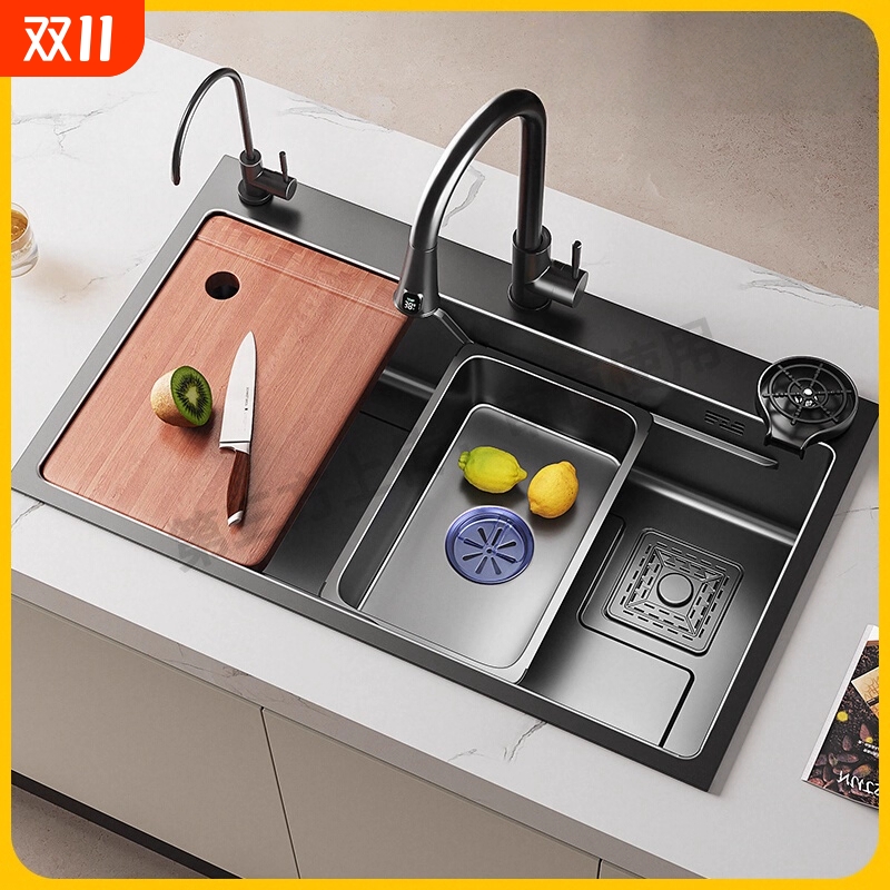 洗菜盆厨房家用水槽sus304不锈钢大单槽洗碗槽洗菜池台下盆水龙头