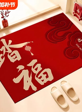 红色入户门地垫进门门口硅藻泥脚垫家用玄关乔迁防滑免洗可擦地毯