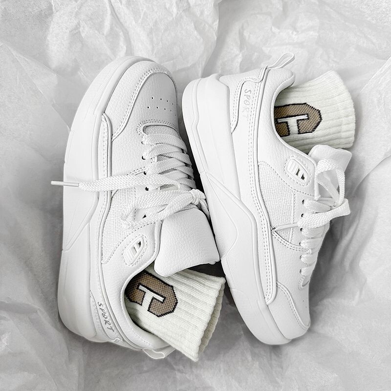 港风ins潮复古厚底白色情侣板鞋百搭多巴胺运动休闲小白鞋子圆头