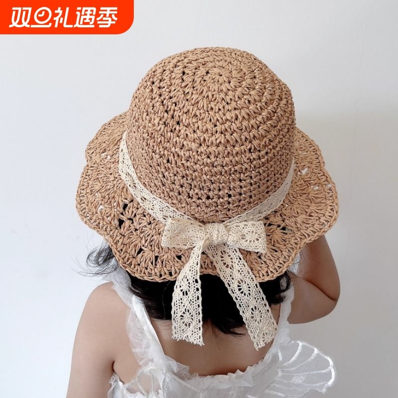女童渔夫帽儿童遮阳帽宝宝帽子洋气太阳帽夏季防紫外线防晒帽草帽
