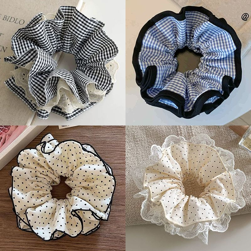 复古蕾丝法式四层爱心发圈发绳发饰丸子大肠马尾高级头绳学生格子
