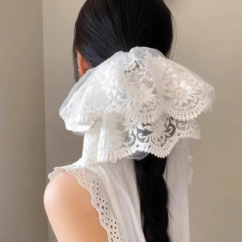 韩系公主风白色蕾丝网纱大肠发圈女高级感超大号发饰发绳春季新款