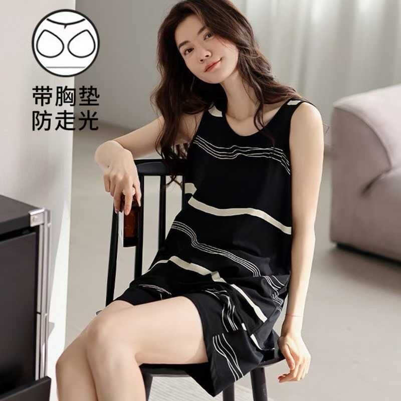 莫代尔睡衣女夏季无袖套装图片