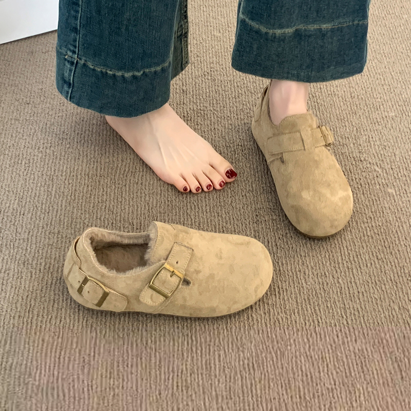 勃肯鞋女棉鞋2025新款秋冬一脚蹬毛毛鞋冬季加绒豆豆鞋保暖女鞋子