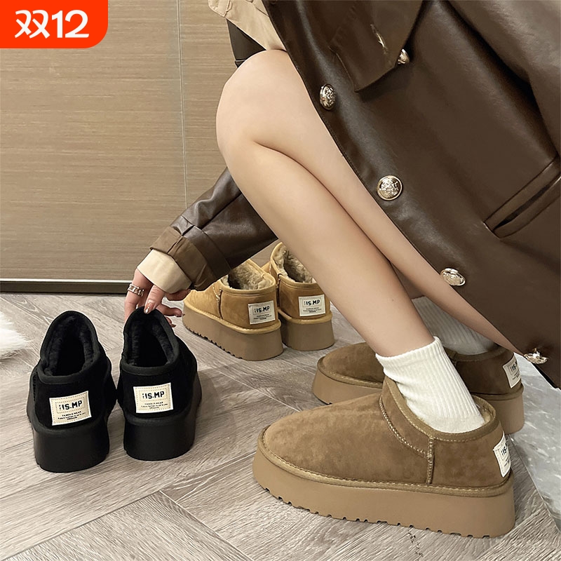 周冬雨同款mini皮毛一体雪地靴男女款保暖防滑加绒短筒情侣棉鞋冬