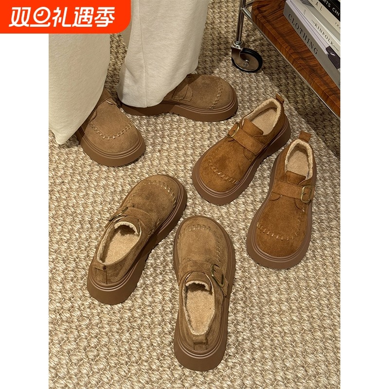 贾不假勃肯鞋女2025新款秋冬季时尚百搭爆款厚底增高加绒鞋子磨砂