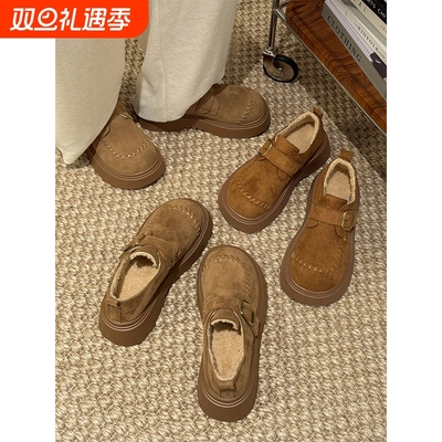 贾不假勃肯鞋女2025新款秋冬季时尚百搭爆款厚底增高加绒鞋子磨砂