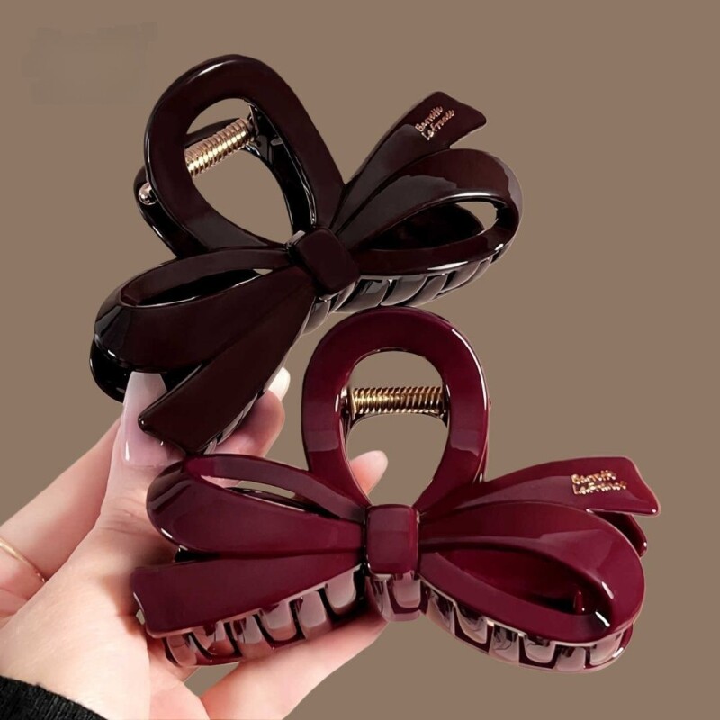 领结大号鲨鱼夹头饰抓夹发夹盘发后脑勺夹子气质蝴蝶结通勤红色