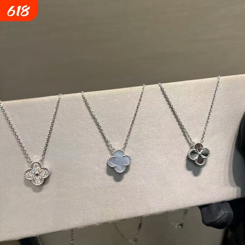 全新闭眼入原单品质18k白金系列紫玉髓镭射满钻四叶草项链高级感