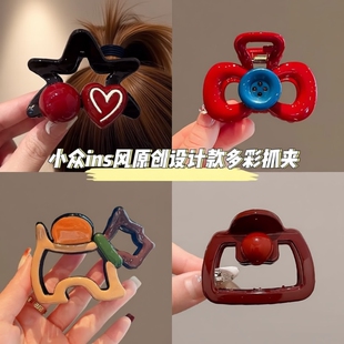 安哥拉鲨鱼夹抓夹红五角星高马尾女2024新款半扎发夹子头饰后脑勺