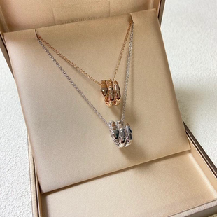 三环灵蛇项链女镀18k玫瑰金三圈蛇形吊坠高级锁骨链情侣款 七夕