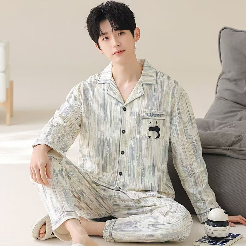 青少年长袖睡衣纯棉可外穿春秋款2025新款男生男款大码男士家居服