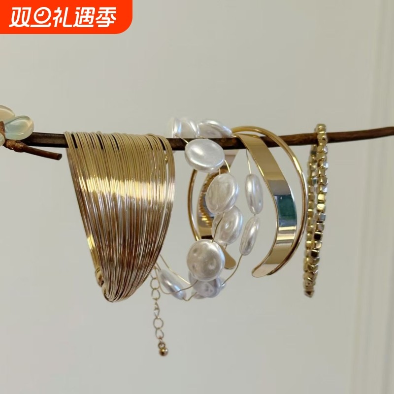 欧美夸张新款多层缠绕开口手环叠戴手镯辣妹复古朋克风套装女七夕