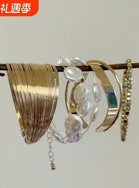 欧美夸张新款多层缠绕开口手环叠戴手镯辣妹复古朋克风套装女七夕