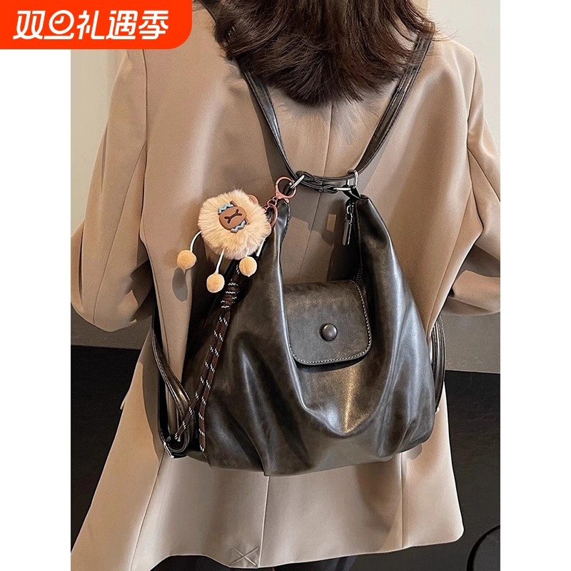 伊布古奇复古双肩包秋冬2025新款潮托特包大容量斜挎背包单肩包