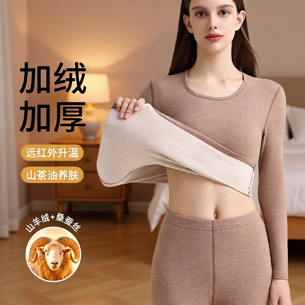 德绒发热保暖秋衣套装女性秋冬