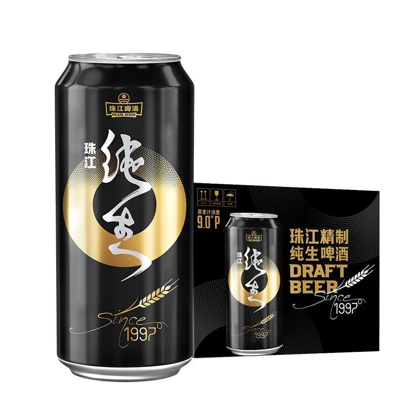 珠江啤酒整箱纯生9.0P原麦汁入口顺滑麦香十足鲜爽回甘不苦涩罐装图片