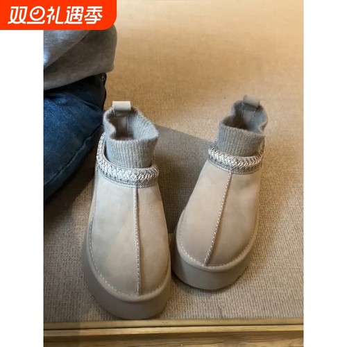 牛皮版！雪地靴女款休闲时尚民族风加绒保暖厚底勃肯棉鞋冬季手工