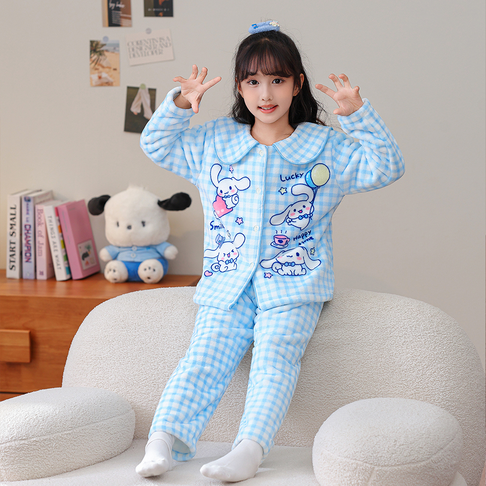 玉桂狗秋冬季女童睡衣家居服套装