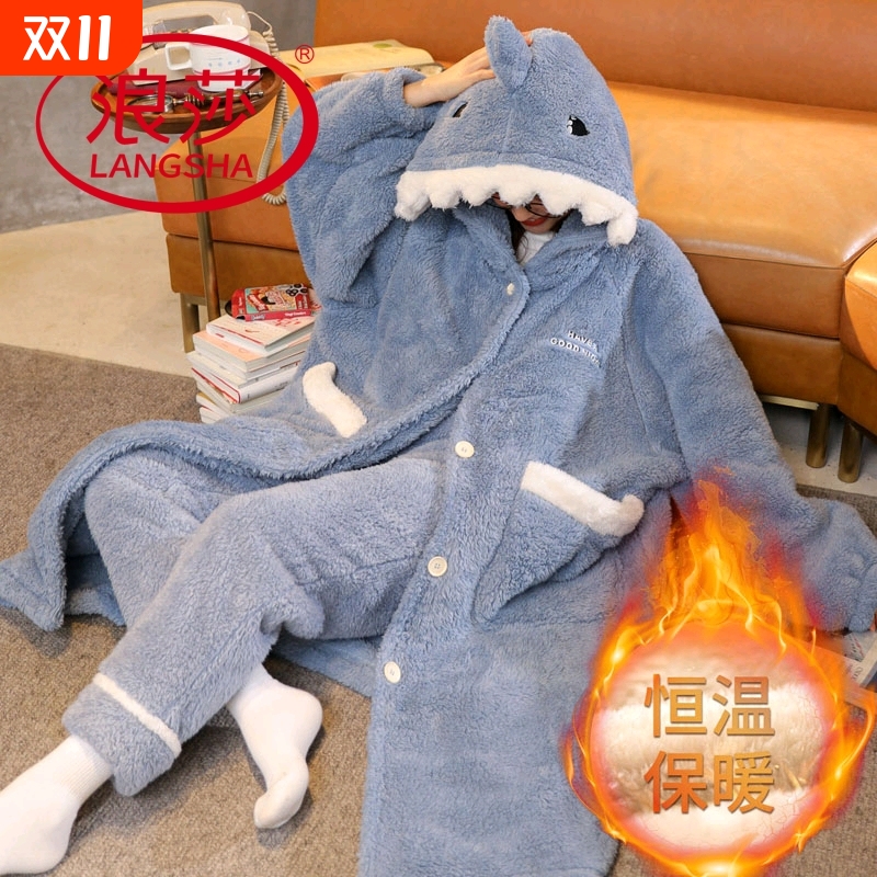 浪莎珊瑚绒睡衣女秋冬季连体睡袍