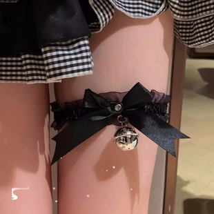 白色铃铛亚文化蝴蝶结性感蕾丝腿链配饰丝袜腿环袜y2k辣妹绑带圈