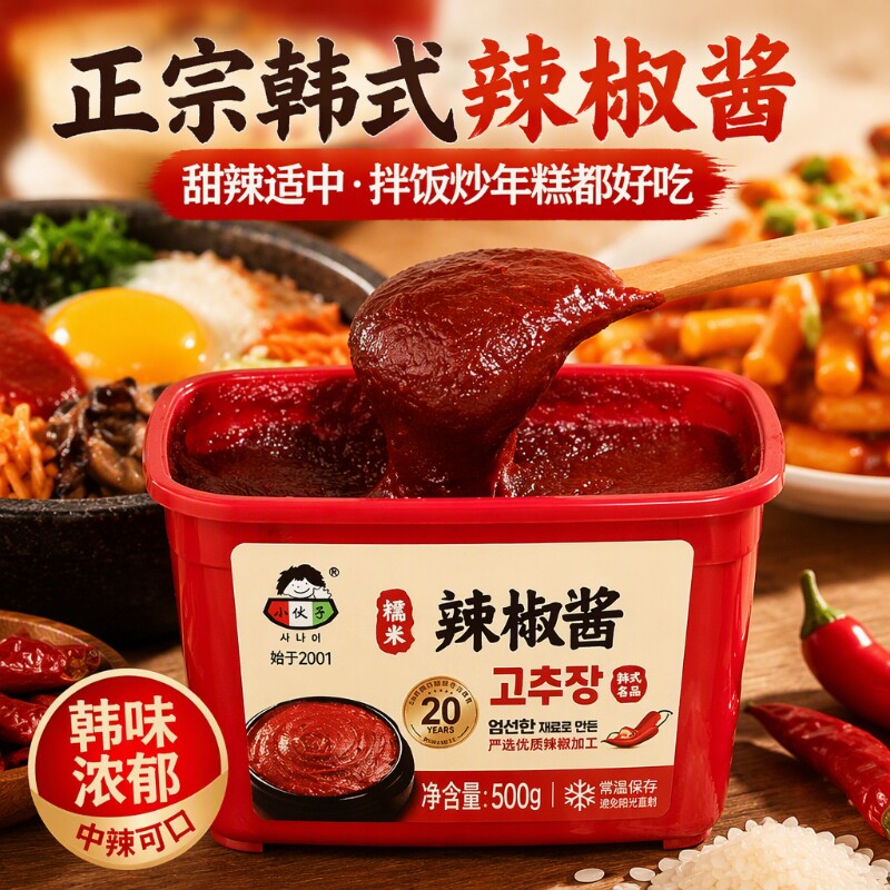 小伙子韩式辣酱500g石锅拌饭正宗韩国辣椒酱糯米炒年糕火锅酱香辣