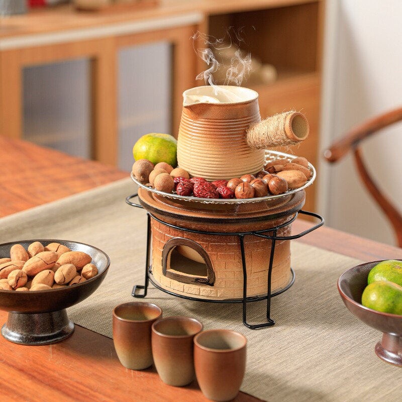 围炉煮茶烤火炉套装烤奶罐罐茶壶室内户外炭炉侧把壶粗陶煮茶壶
