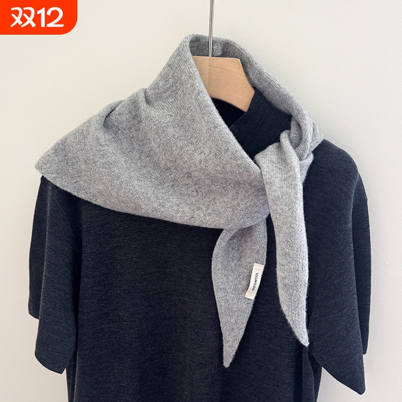 100%羊毛针织三角巾披肩女秋冬款保暖头巾多功能保暖百搭小围巾女