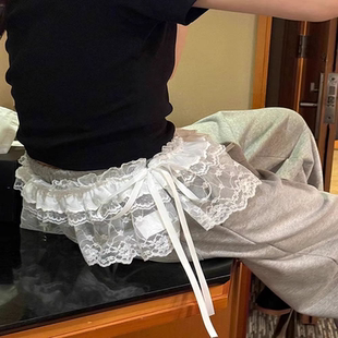 洋氣時尚 疊穿罩裙半身裙 新款 蕾絲鏤空刺繡花朵屁簾短裙女2025春季