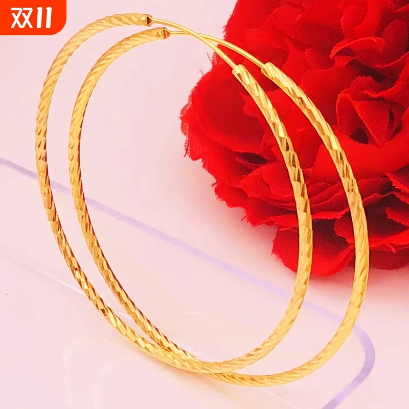 简约沙金耳环满天星大圆圈夸张饰品女铜镀金假黄金耳圈保色防过敏