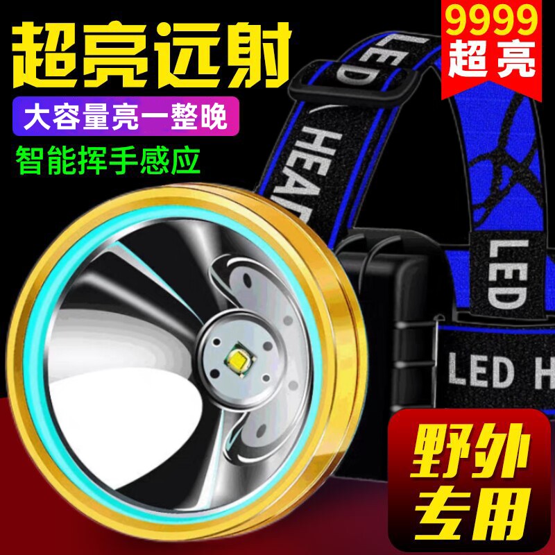 公牛适用头灯强光充电超亮钓鱼头专用戴式手电筒矿灯感应夜钓照明
