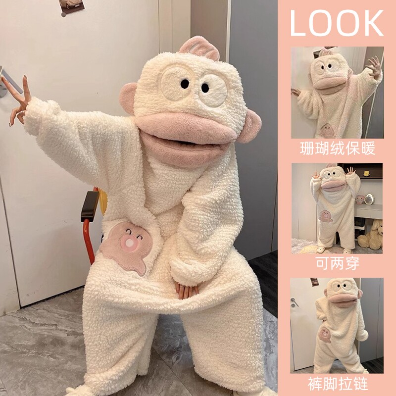 爆款丑鱼睡衣珊瑚绒两穿男女秋冬图片