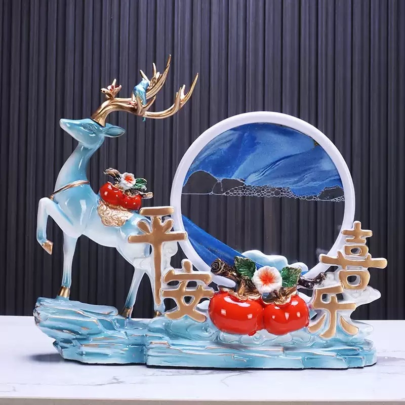 创意流沙画招财鹿摆件平安喜乐客厅玄关电视柜装饰品乔迁搬家礼物图片