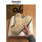 加绒保暖毛毛鞋女2025冬季新款增高小个子单鞋软底勃肯鞋毛绒白色