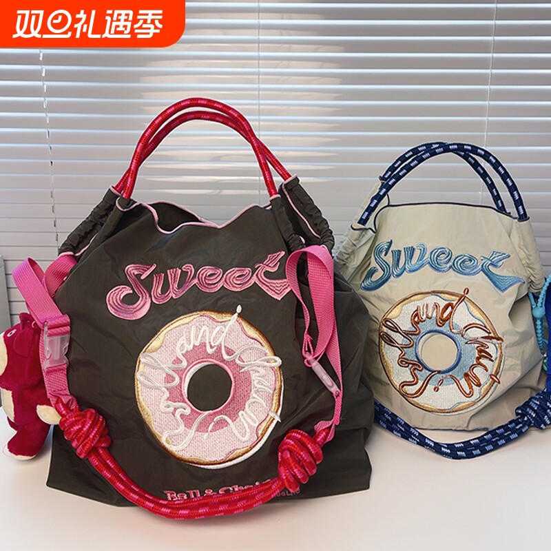 日系同款ball chain刺绣大容量购物袋尼龙防水托特包手提单