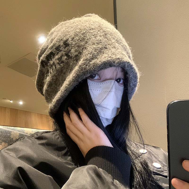 韩版堆堆帽女时尚潮流秋冬保暖显脸小月子帽包头冷帽灰色帅气黑色