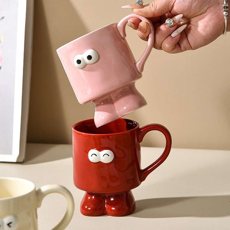 emoji杯 子漱口杯大眼睛表情马克杯陶瓷刷牙杯早餐杯情侣杯高脚