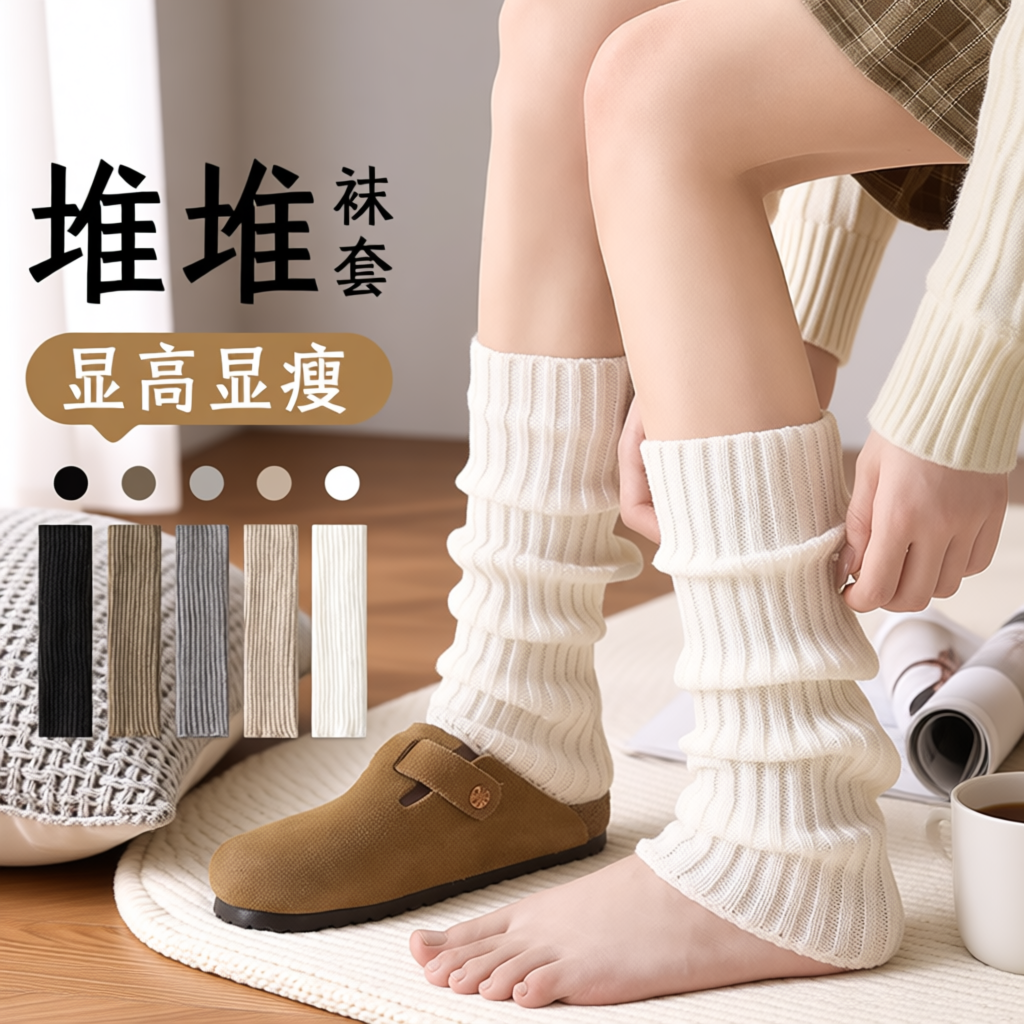 针织袜套黑色袜子女小腿袜雪地靴子JK腿套秋冬保暖加厚堆堆袜长筒