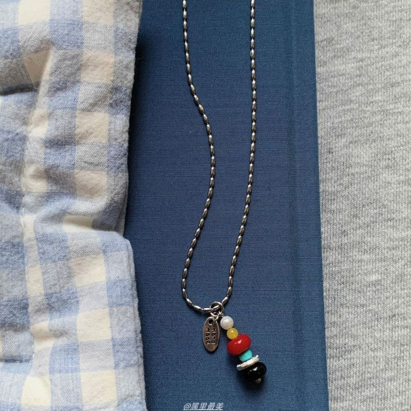 许愿塔 撞色串珠吊坠项链韩国小众设计感独特毛衣链