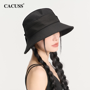 蝴蝶結(jié)遮陽(yáng)帽防紫外線太陽(yáng)帽春夏季 CACUSS防曬帽女款 大頭圍漁夫帽