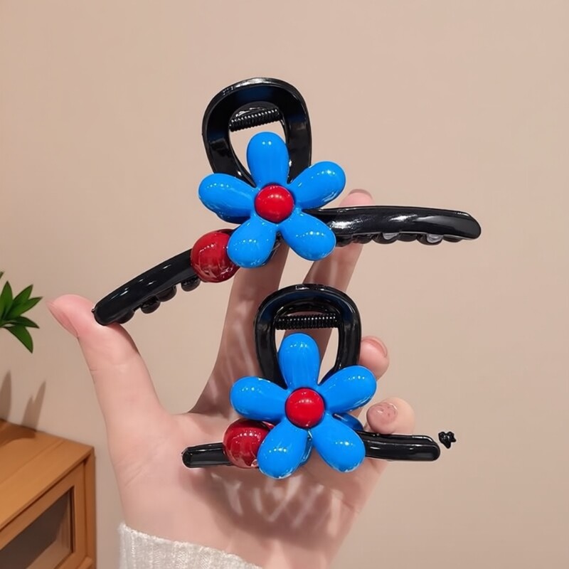 蓝色花朵头发抓夹女大号鲨鱼夹2026新款发量大高级感发夹发饰韩系