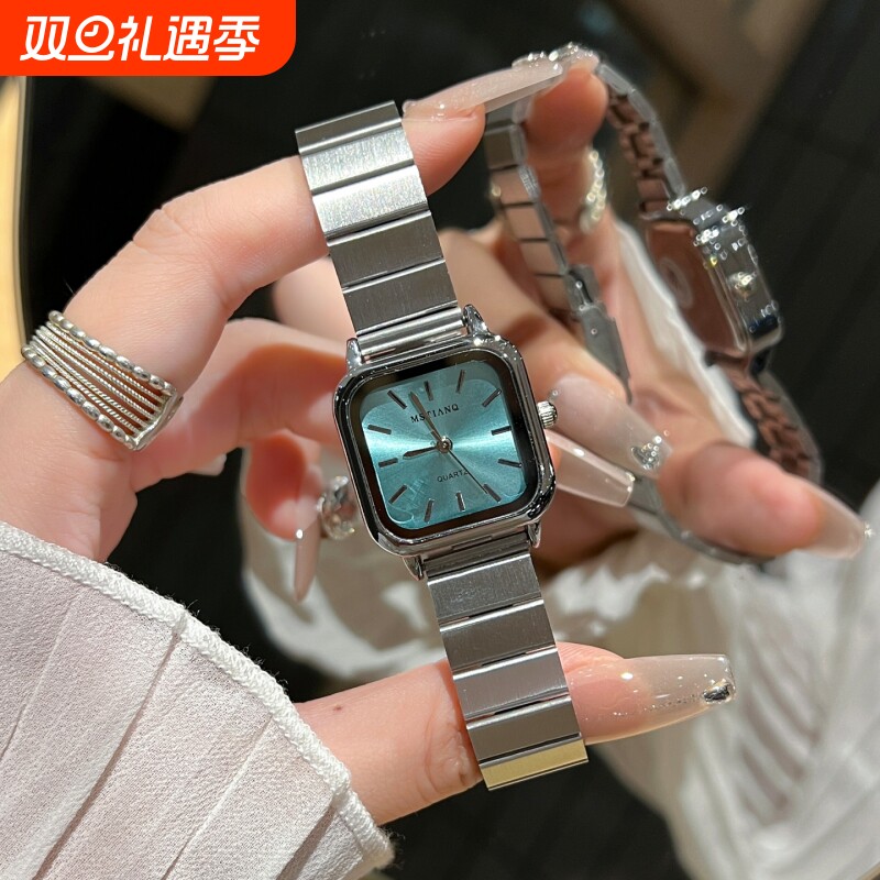 冷淡风女士小方表银色轻奢小众高级感女款学生ins钢带气质手表女