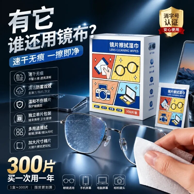 擦眼镜清洁湿巾镜片一次性手机电脑屏幕清洁布擦拭眼镜布擦镜湿纸
