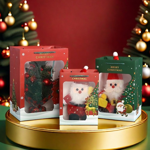 圣诞节礼品袋高端圣诞礼袋礼物透明纸袋苹果花束包装袋手提礼品袋