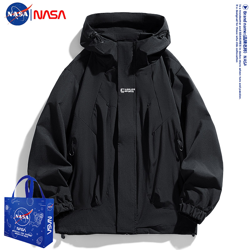 NASA户外冲锋衣男2025新款春秋季潮牌宽松工装防风防水夹克外套男
