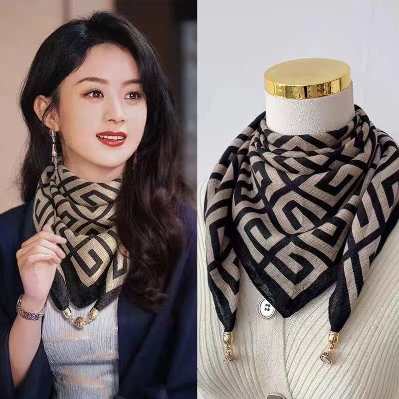 磁吸三角护颈小围巾女秋冬季2024新款棉麻丝巾高级感脖子方巾围脖