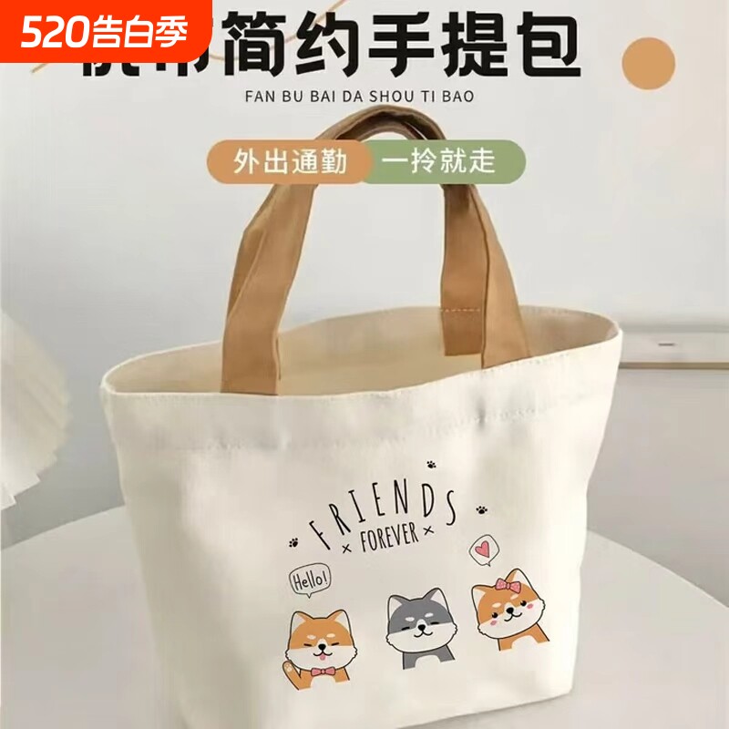帆布包女卡通简约迷你零食饭盒包手拎小布袋上班族出门杂物手提包