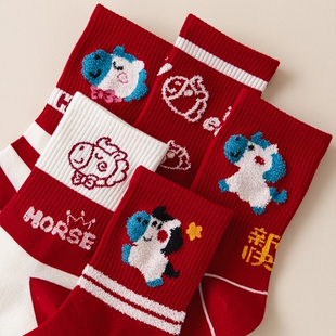 中筒袜冬季 加厚保暖女士新年长袜 新款 2026马年本命年红袜子女款